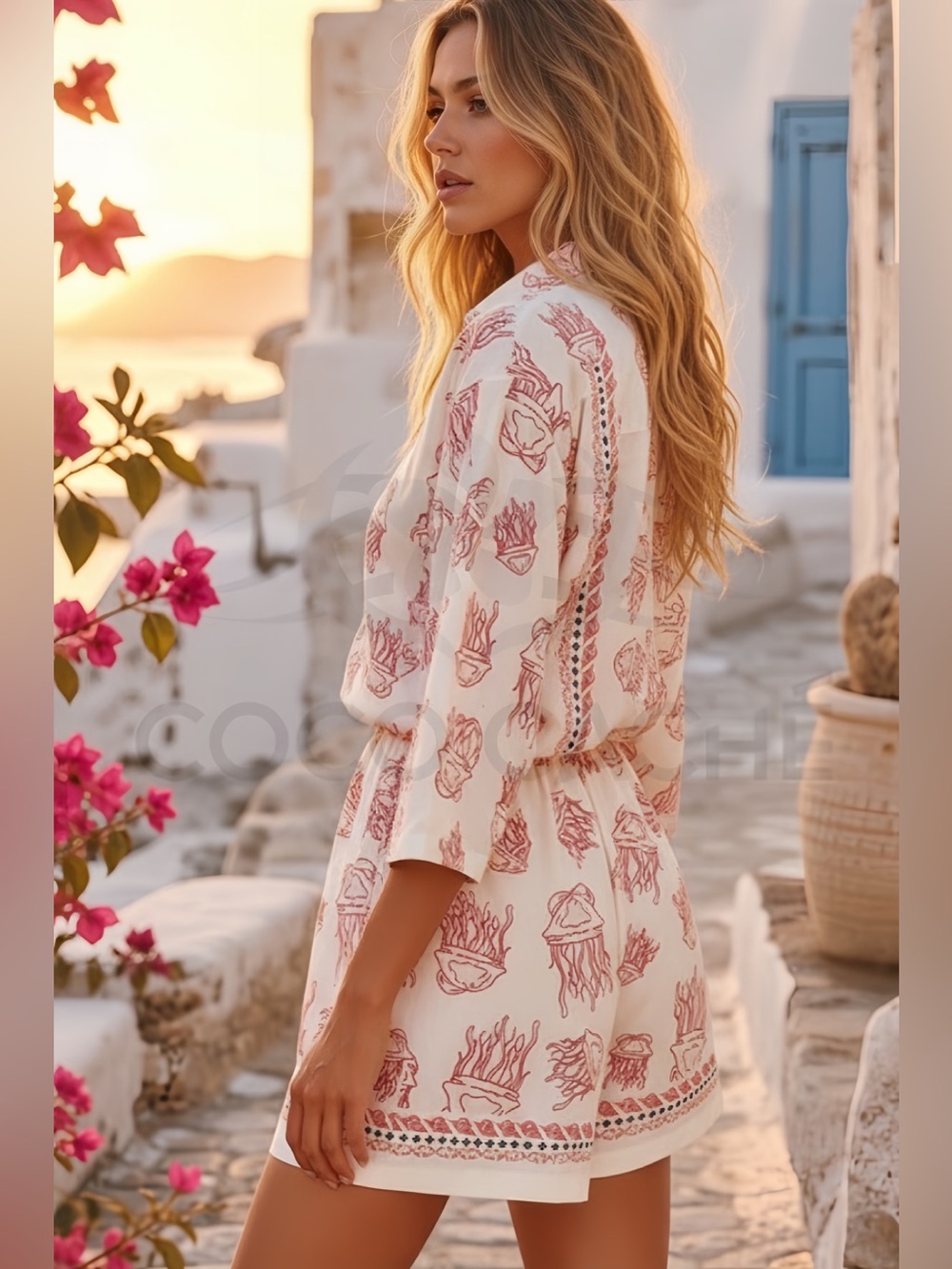 Casual Jellyfish blouse & Shorts Loose Fit Sea Life Print Beach Coverup - Picture 4 of 16